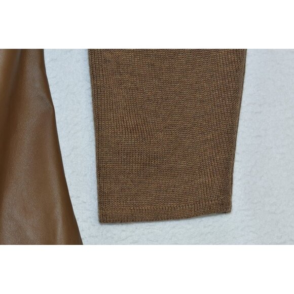 Pendleton Women 3X Brown Leather & Merino Wool Sweater Jacket Full Zip VTG Flaws - Picture 6 of 13